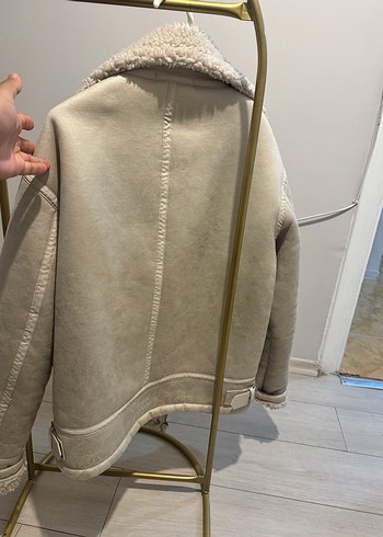 Zara Beyaz Erkek kürklü mont Ceket, Kürklü