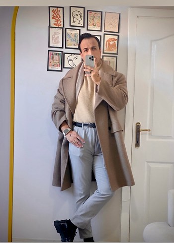 Kahverengi Çift Düğmeli Kaban - Görsel 3