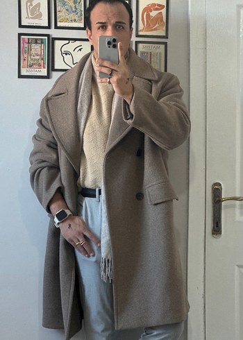 Kahverengi Çift Düğmeli Kaban - Görsel 5