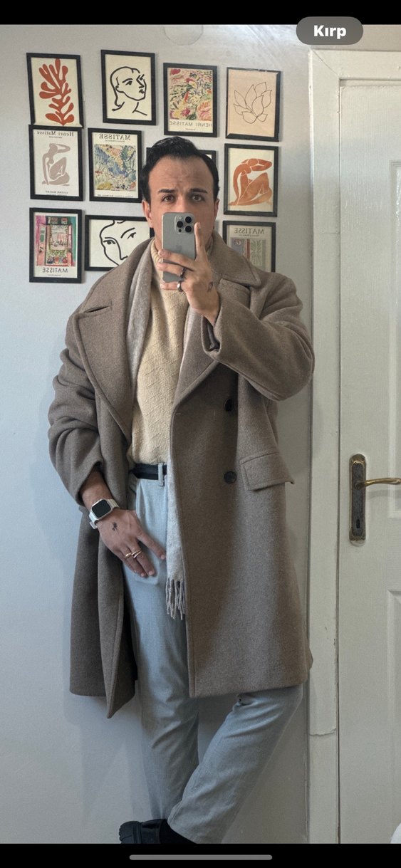 Kahverengi Çift Düğmeli Kaban - Görsel 5