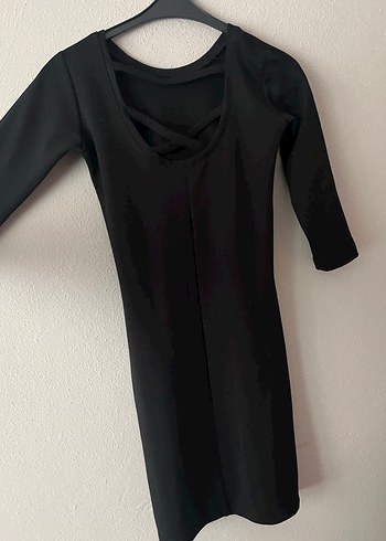 Siyah Mini Kadın Triko Elbise sırt detaylı - Görsel 3