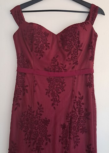 Abiye Bordo Dantelli Uzun Balık Abiye Elbise