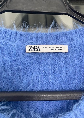 Zara Mavi Kısa Kollu İşlemeli Triko Kazak