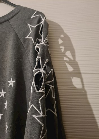 44 Beden Nakışlı Gri Kadın Sweatshirt