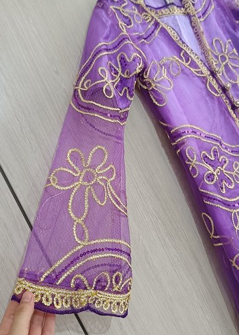 Mor Uzun Kadın Elbise, Kısa Kollu, Salaş Kesim - Görsel 7