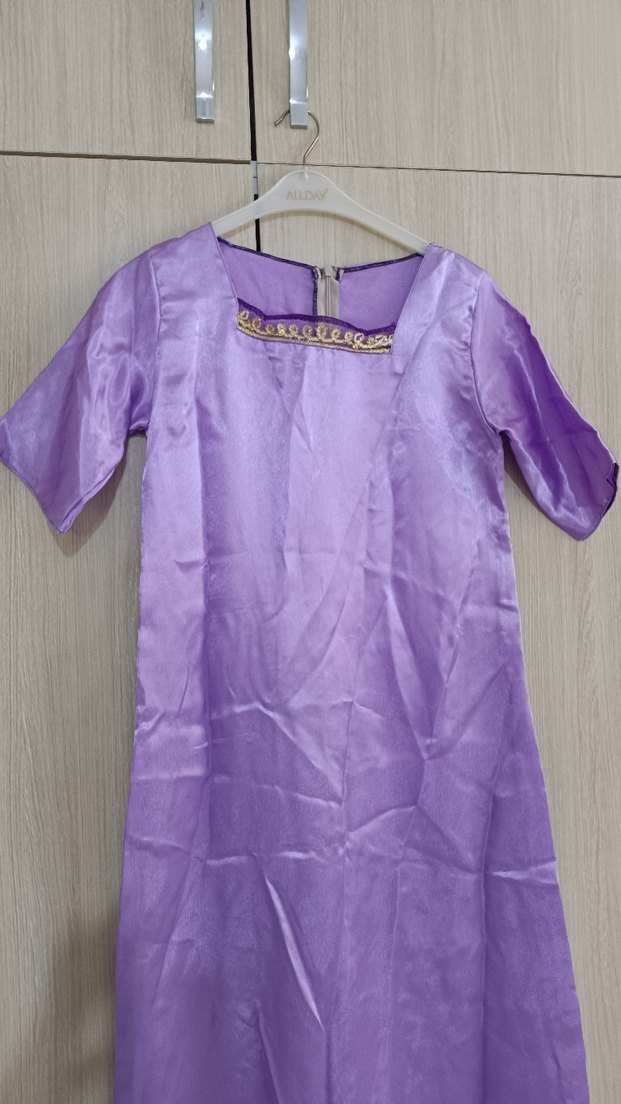 Mor Uzun Kadın Elbise, Kısa Kollu, Salaş Kesim - Görsel 3
