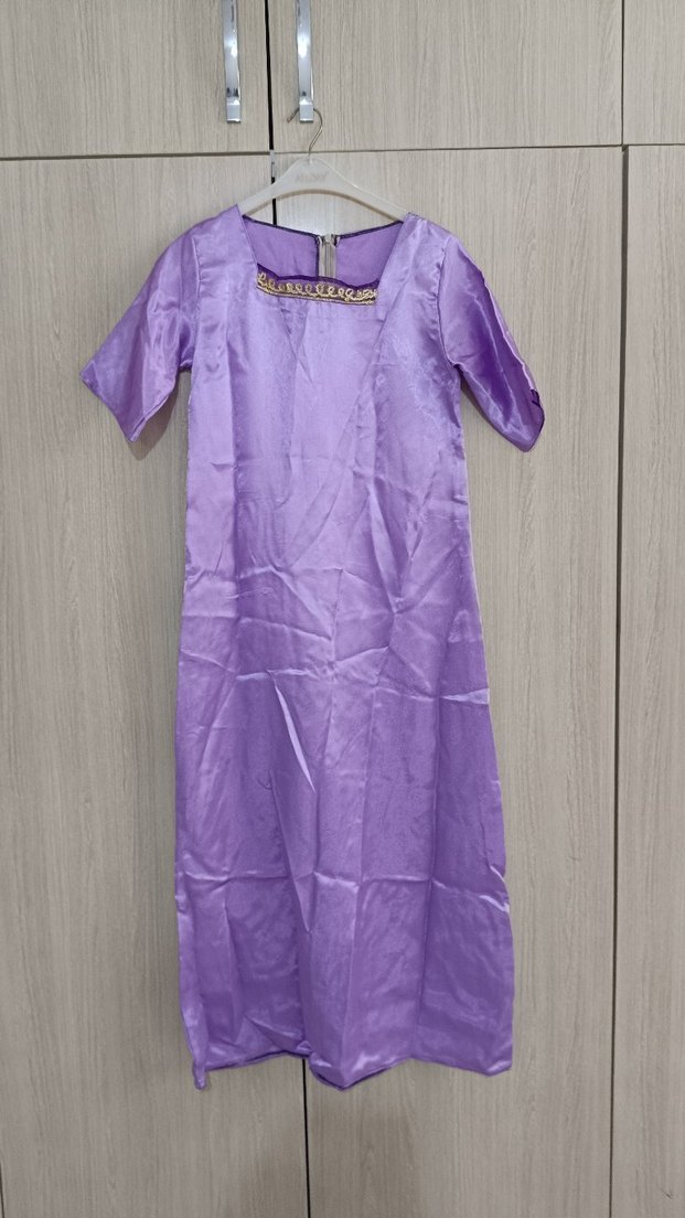 Mor Uzun Kadın Elbise, Kısa Kollu, Salaş Kesim - Görsel 4