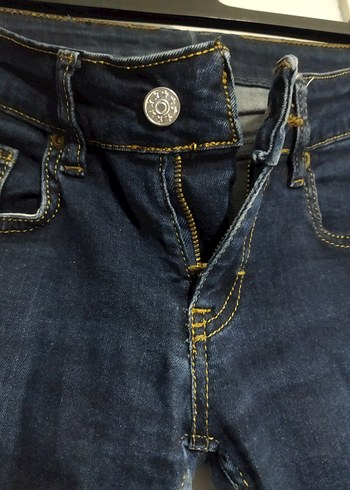 Düğmeli Lacivert Denim Kadın Pantolon - Görsel 2