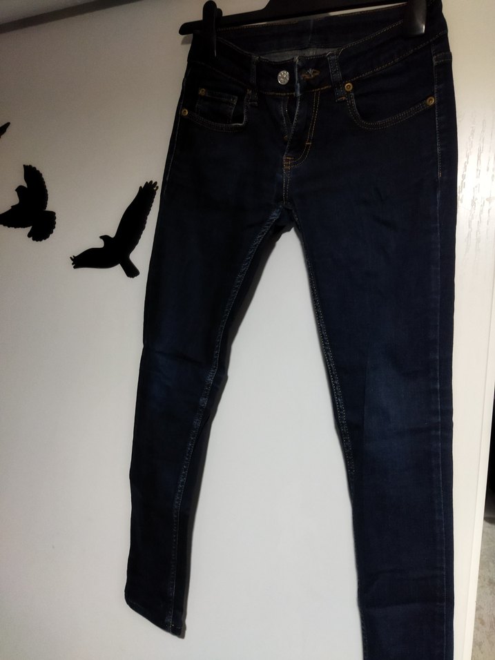 Düğmeli Lacivert Denim Kadın Pantolon - Görsel 3