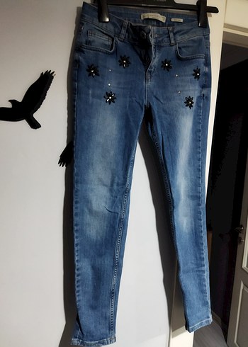 Taşlı Mavi Kot Pantolon - Görsel 3