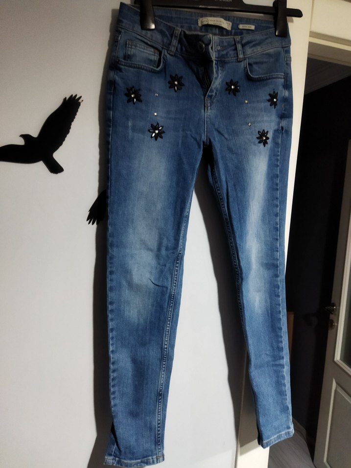 Taşlı Mavi Kot Pantolon - Görsel 3