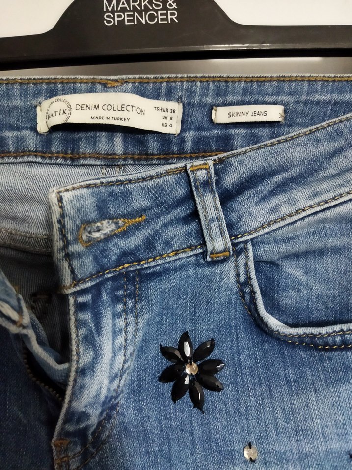 Taşlı Mavi Kot Pantolon - Görsel 4