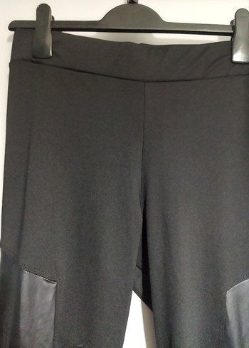 Deri Detaylı Siyah Tayt - Görsel 4