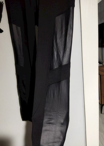 Deri Detaylı Siyah Tayt - Görsel 3