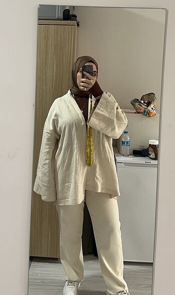 Bej rengi keten kimono