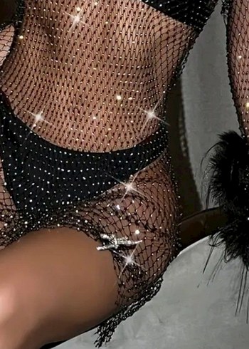 Parlak Siyah Pul Detaylı Kadın Vücut Zinciri - Görsel 2