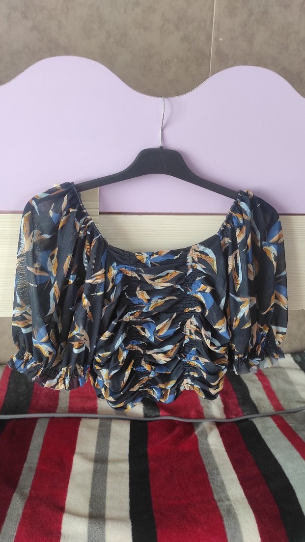 Baskılı Drapeli Mini Bluz - Görsel 2