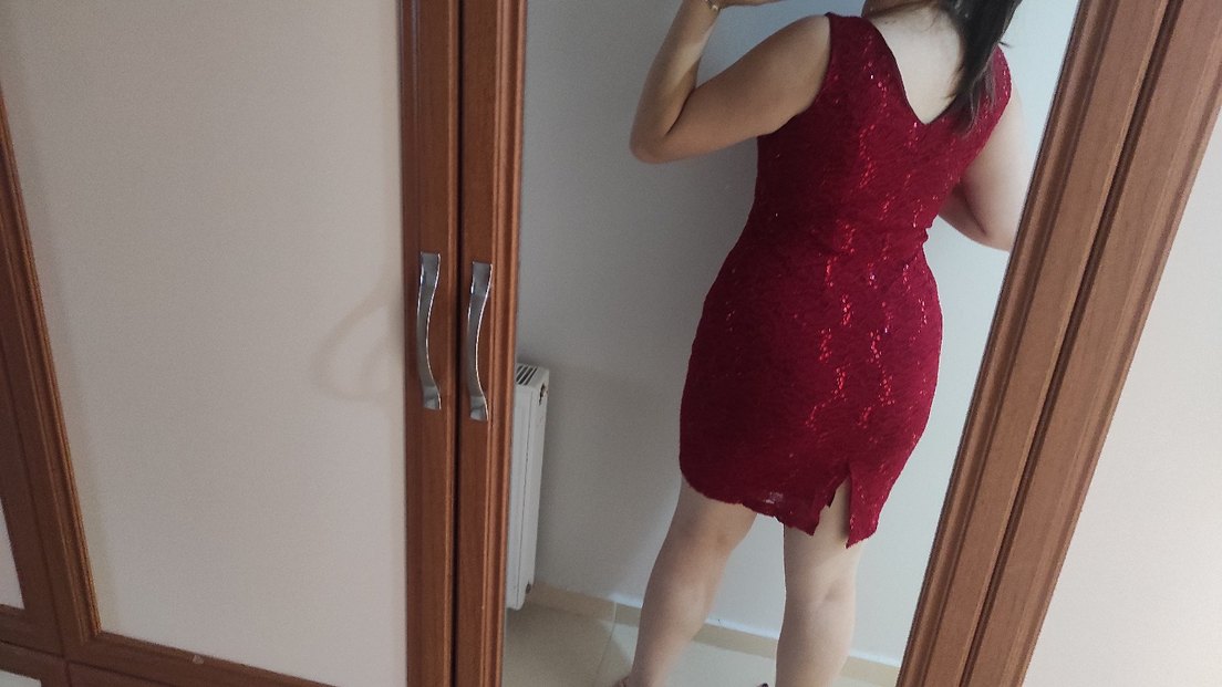 Parlak Kırmızı Transparan Mini Abiye Elbise - Görsel 3