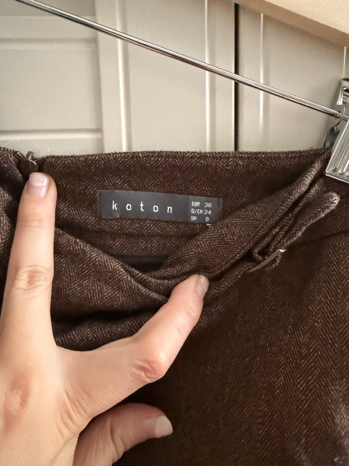 Kahverengi Kemerli Midi Kalem Etek - Görsel 2