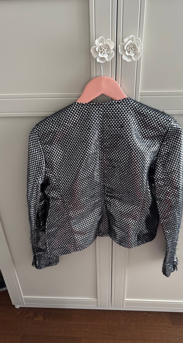 Gri Yılan Desenli Deri Biker Ceket - Görsel 3