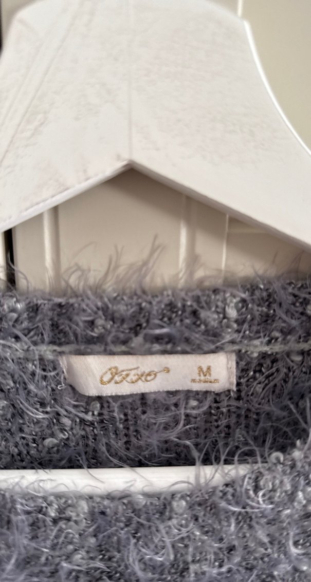 Gri Bağlama Desenli Kadın Örgü Kazak - Görsel 3