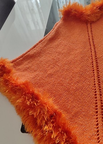 Kız Çocuk Turuncu Kürklü Bohem Panço - Görsel 2