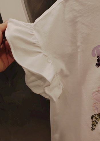 LC Waikiki Beyaz Kız Çocuk Payetli Baskılı Tişört - Görsel 5