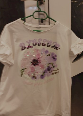 LC Waikiki Beyaz Kız Çocuk Payetli Baskılı Tişört - Görsel 2