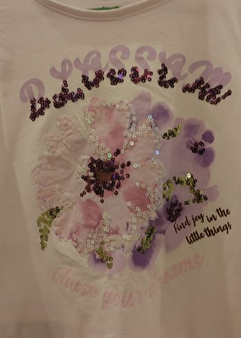 LC Waikiki Beyaz Kız Çocuk Payetli Baskılı Tişört - Görsel 3