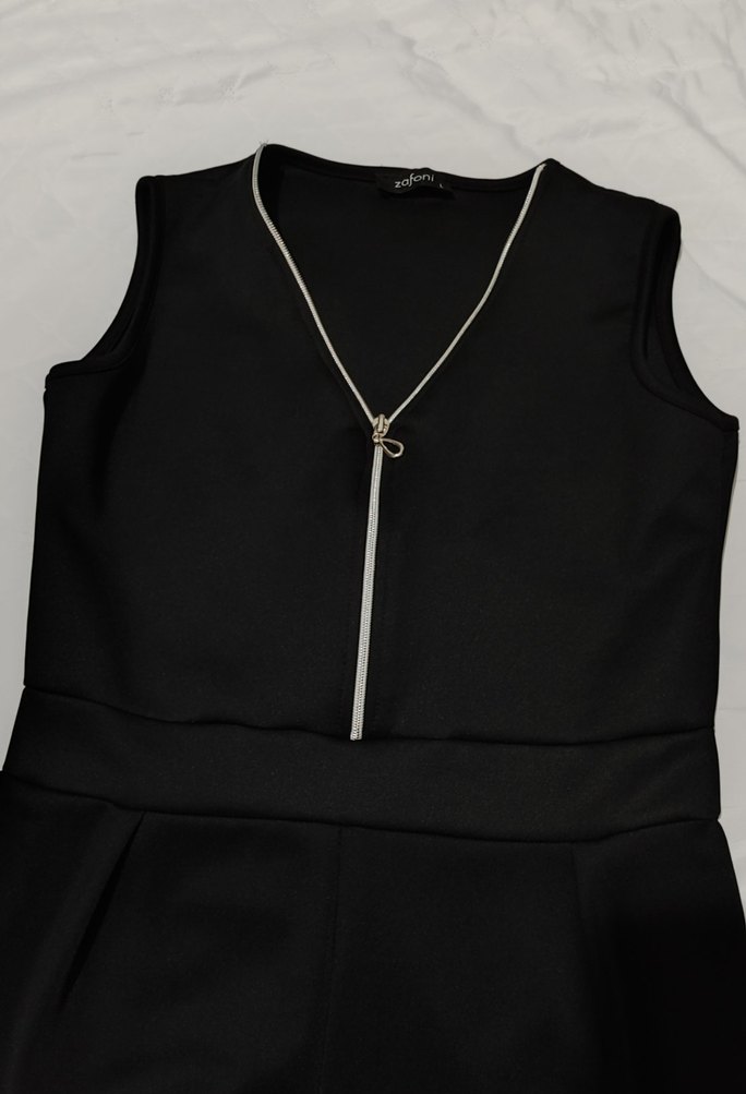 Siyah V Yaka Kadın Tulum - Görsel 2