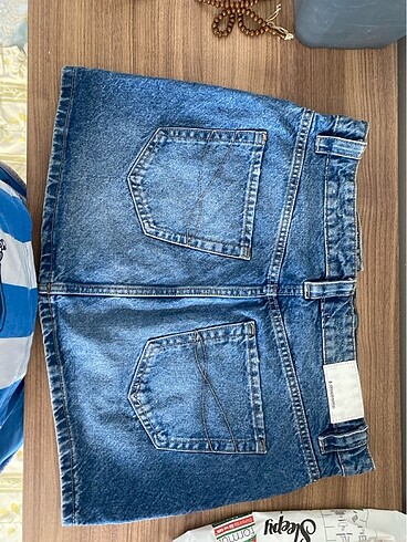 40 Beden mavi Renk Mini kot etek