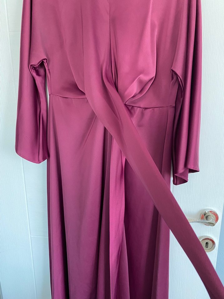 Bordo Uzun Kollu Drapeli Kadın Elbise - Görsel 2