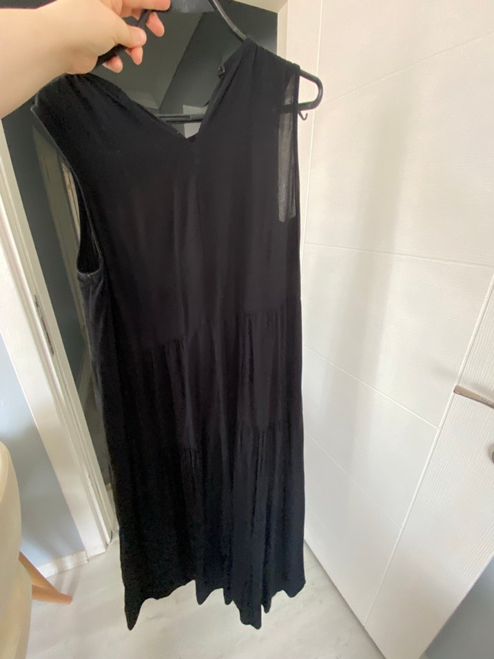 Siyah Kolsuz Uzun Keten Elbise - Görsel 3