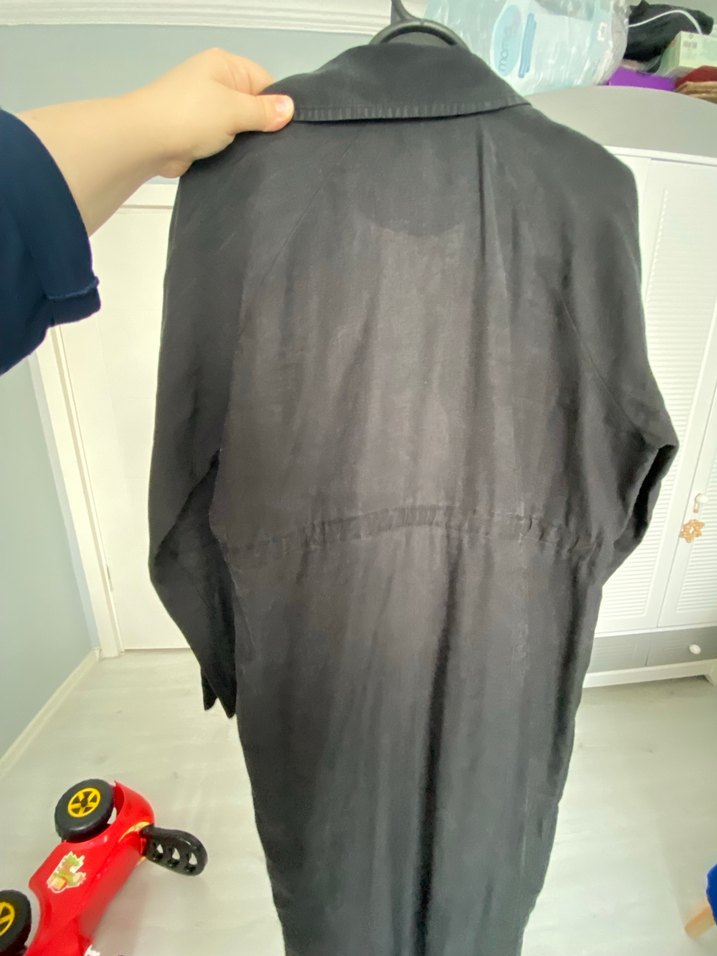 Siyah Uzun Keten Kadın Trençkot - Görsel 2