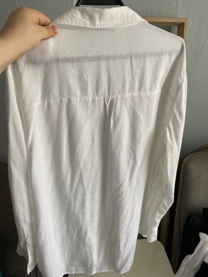 Beyaz Kadın Keten Gömlek - Görsel 3