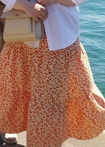 Turuncu Volanlı Bohem Midi Etek - Görsel 7