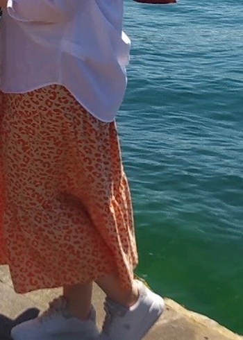 Turuncu Volanlı Bohem Midi Etek - Görsel 5