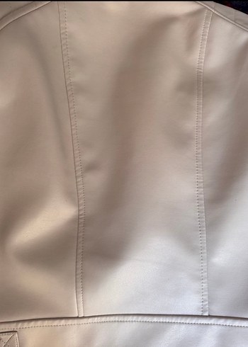 Beyaz Kısa Deri Biker Ceket - Görsel 6