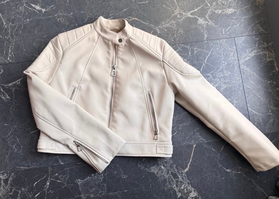 Beyaz Kısa Deri Biker Ceket - Görsel 2