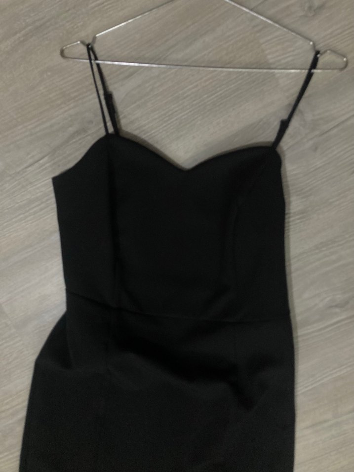 Siyah İnce Askılı Midi Elbise - Görsel 2