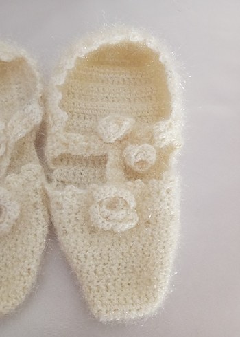 Beyaz Örgü Kadın Ev Terliği - Görsel 2