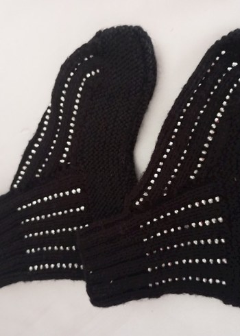 Nakışlı Siyah-Pembe Örgü Kadın Ev Terliği - Görsel 3