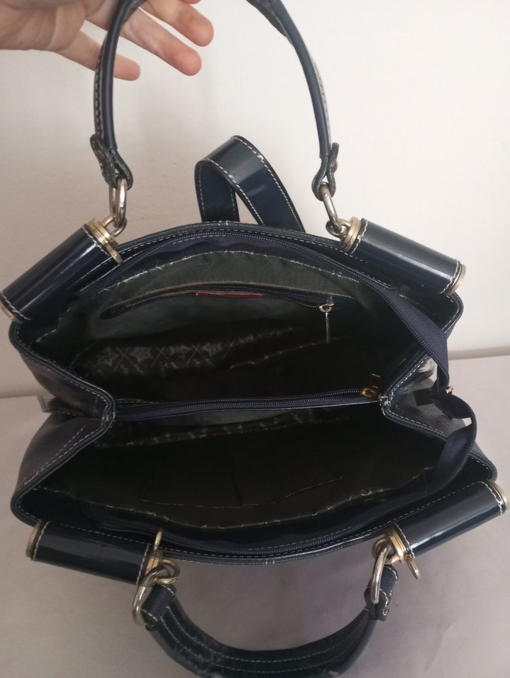 Lacivert Deri Kadın İş Çantası - Görsel 4