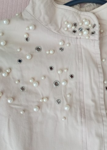 Nakışlı Bej Kadın Keten Ceket - Görsel 8