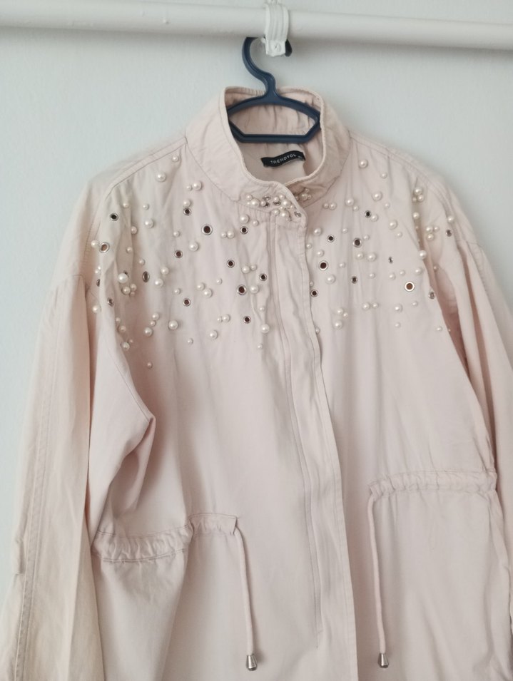 Nakışlı Bej Kadın Keten Ceket - Görsel 2