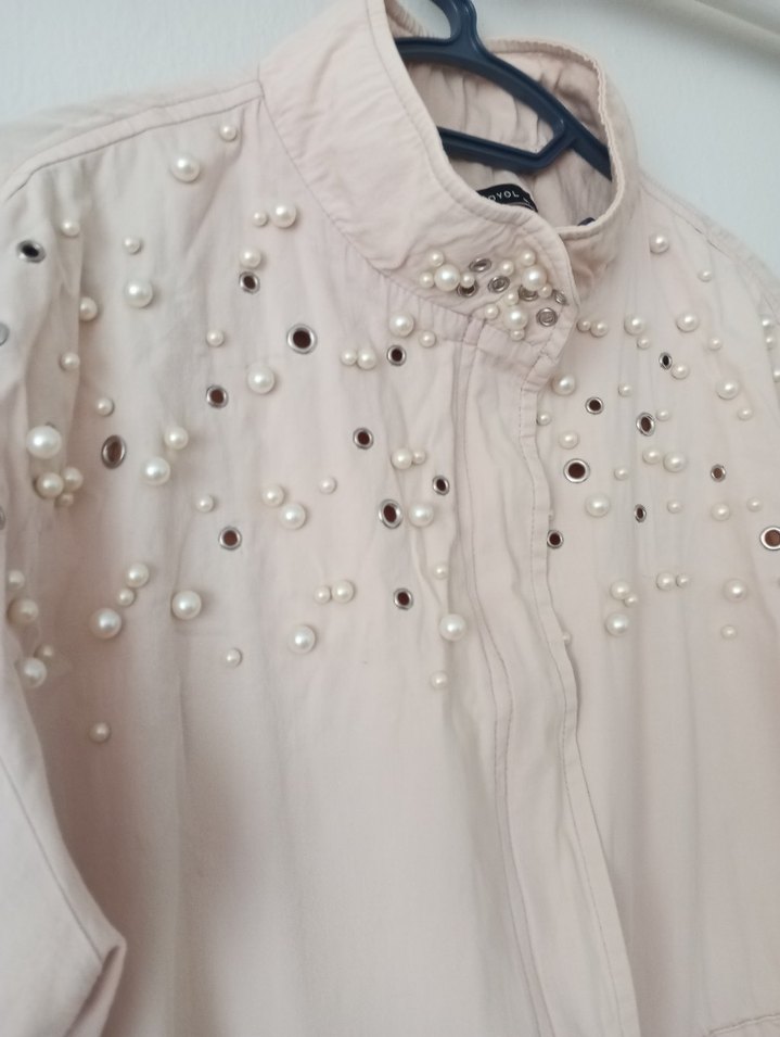 Nakışlı Bej Kadın Keten Ceket - Görsel 3