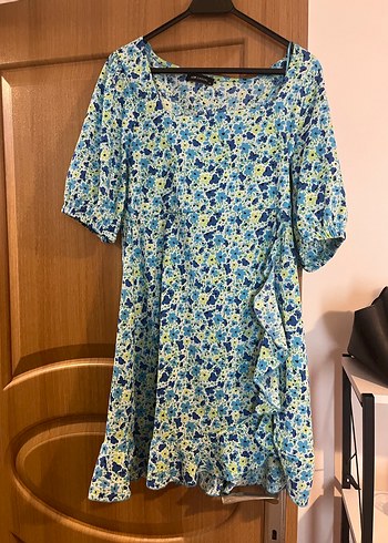 LC Waikiki Mavi V Yaka Midi Bohem Elbise