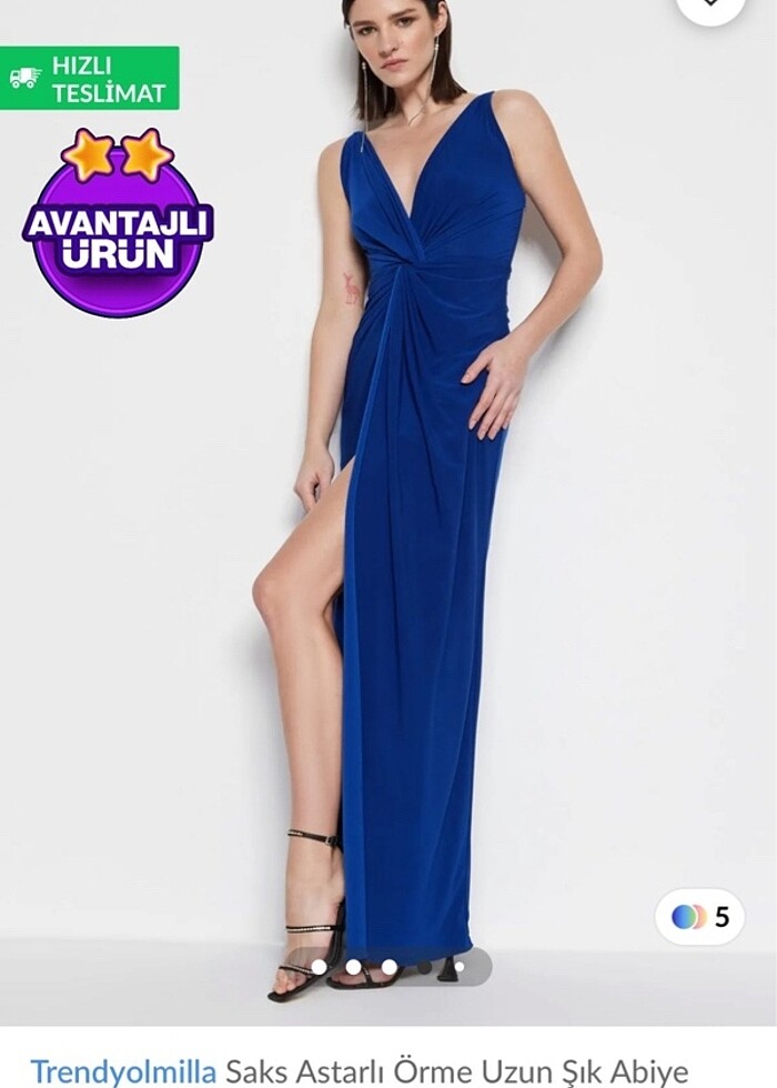 saks mavisi uzun elbise - Görsel 2