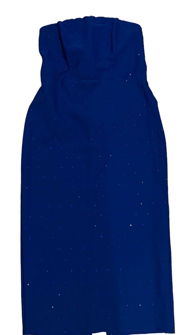 TRENDYOLMİLLA Saks Straplez Parlak Abiye Elbise - Görsel 3