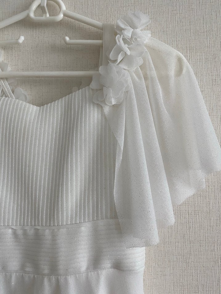 Çiçek Detaylı Çocuklar İçin Beyaz Gelinlik - Görsel 2